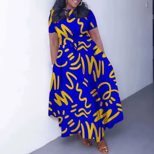 Loose Fit Printed Maxi Dress For Women Plus Size Casual Wear Available In Multiple Colors And Sizes