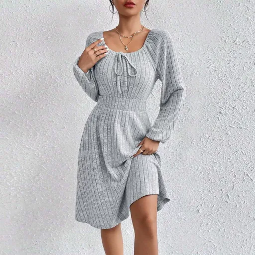 Womens Dress Square Neckline Long Sleeve A Line Design Casual Spring Summer Wear