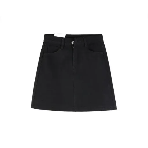 High Waist Black Denim Bodycon Skirt Slim Fit A Line Design Casual Wear for Students