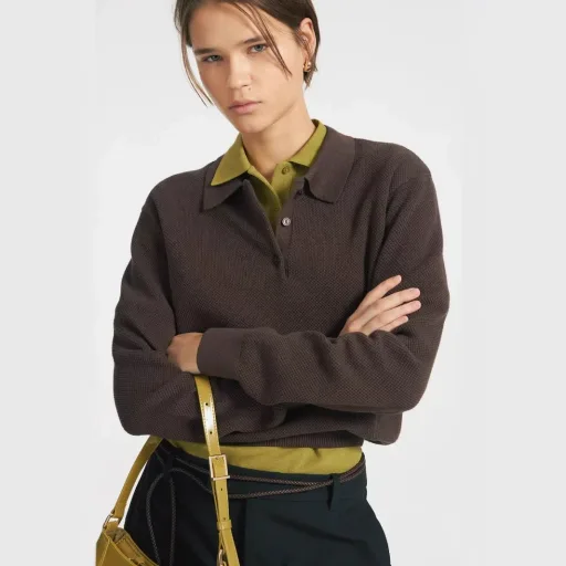 Womens Polo Neck Sweater Solid Color Casual Knit Pullover Available in White Gray Green Brown Wholesale