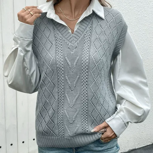 Womens Knitted Sweater Vest Solid Color Autumn Style private label bulk order OEM ODM service