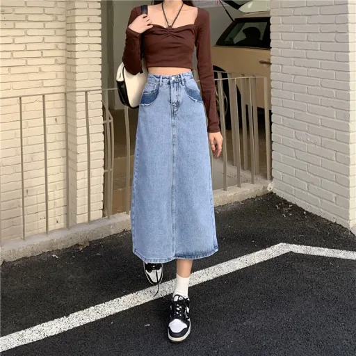 High Waist A Line Denim Skirt for Women Vintage Style Spring and Summer Wear