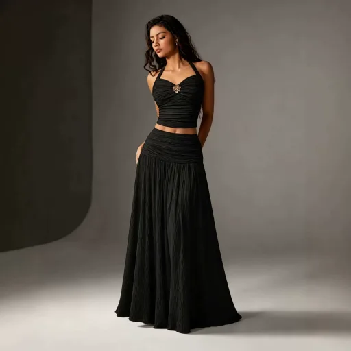 Backless Halter Top and A Line Skirt Set Ruffled Waist Design Elegant Evening Wear
