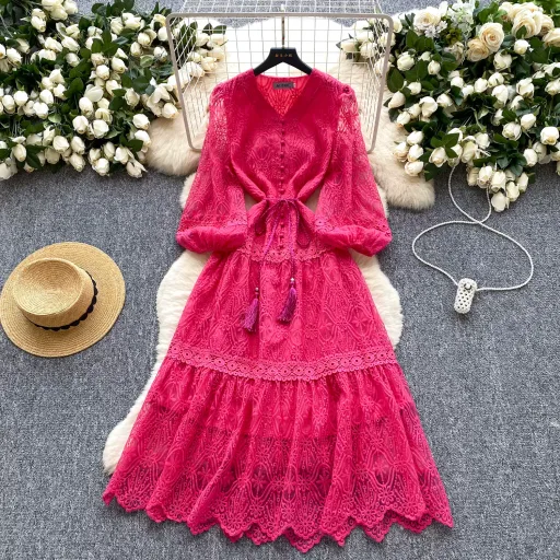 Elegant Womens A Line Dress With Lantern Sleeves And Embroidery In Multiple Colors For Formal Occasions Wholesale