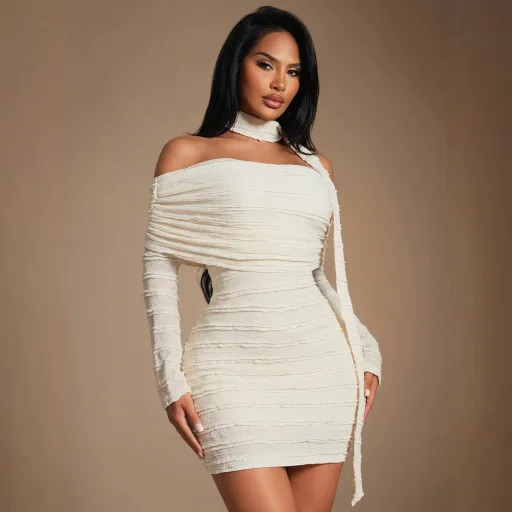 Off Shoulder Dress Summer Bodycon Fit Halter Neck Textured Fabric Short Length Wholesale Available