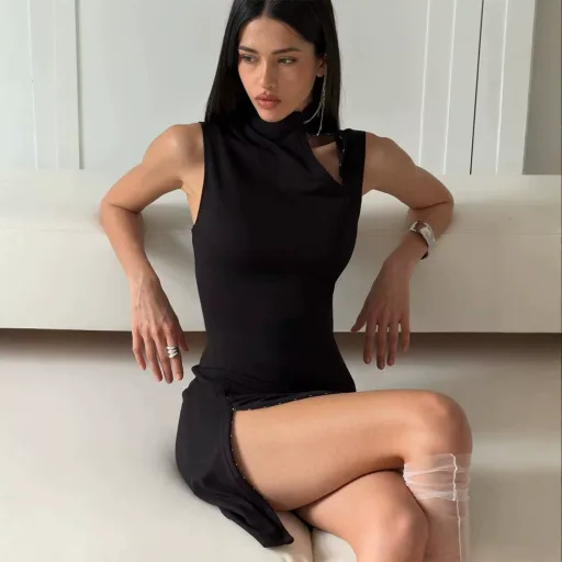Black Bodycon Mini Dress Sexy Design Summer Casual Wear Oem Odm Service Private Label