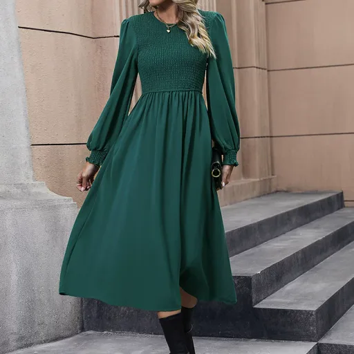 Womens Elegant Dark Green Midi Dress with Sleeveless Design for Autumn Winter Wholesale low MOQ custom packaging