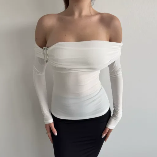 Womens Slim Fit Off Shoulder Top Solid Color Lightweight Fabric Summer Casual Wear