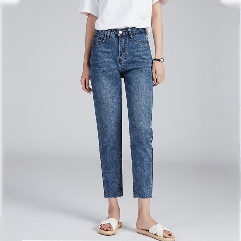 High Waist Distressed Straight Leg Jeans for Women Casual Loose Fit Spring Autumn Wear