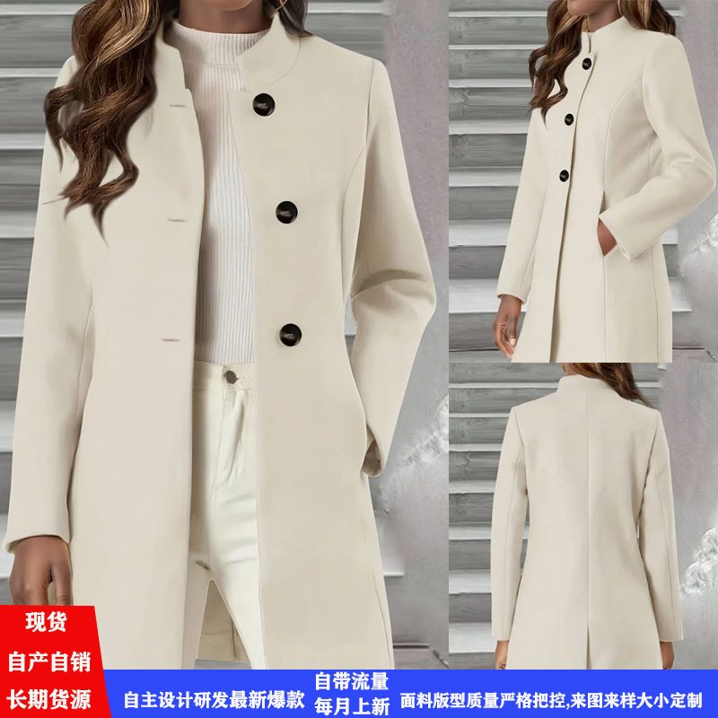 Elegant Wool Blend Coat for Women Slim Fit Long Sleeve Autumn Winter Fashion low MOQ