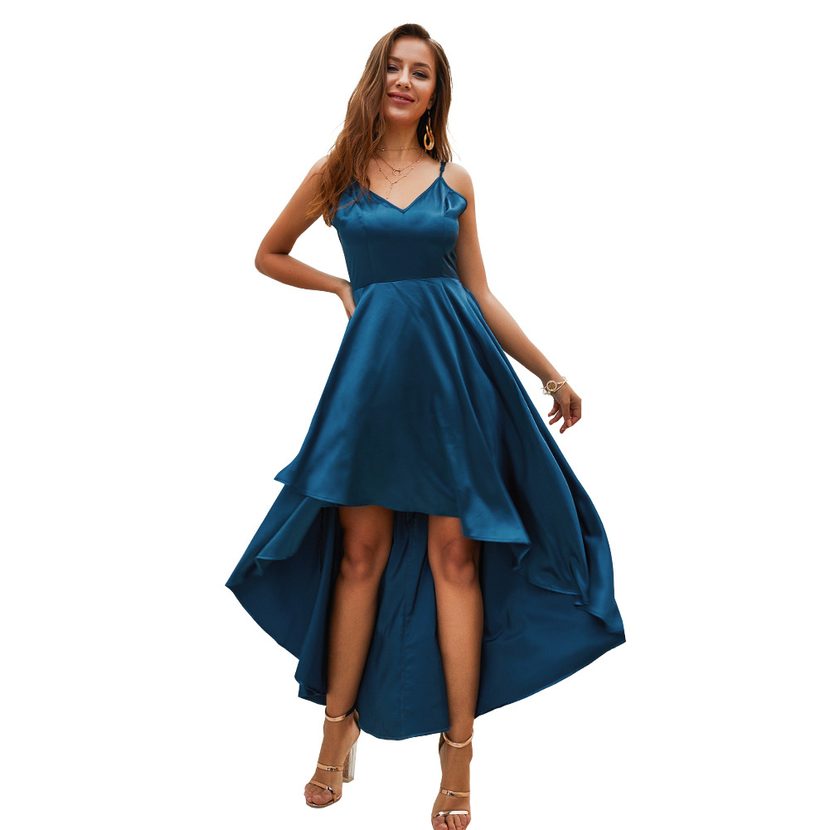 Summer Womens A Line Dress Sleeveless Short Front Long Back Solid Color Elegant Evening Wear