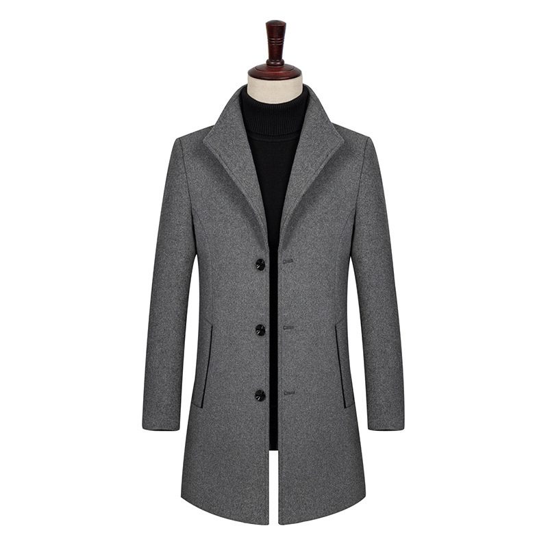 Mens Wool Blend Overcoat Single Breasted Long Length Lapel Collar Casual Style bulk order