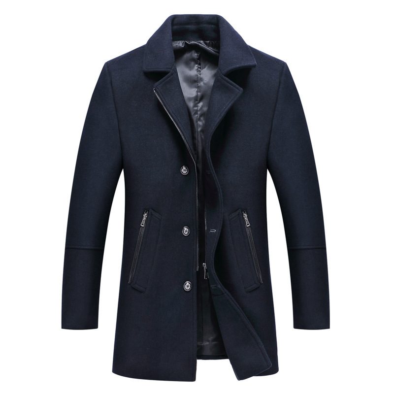 Mens Wool Overcoat Slim Fit Mid Length Business Style Warm Winter Outerwear