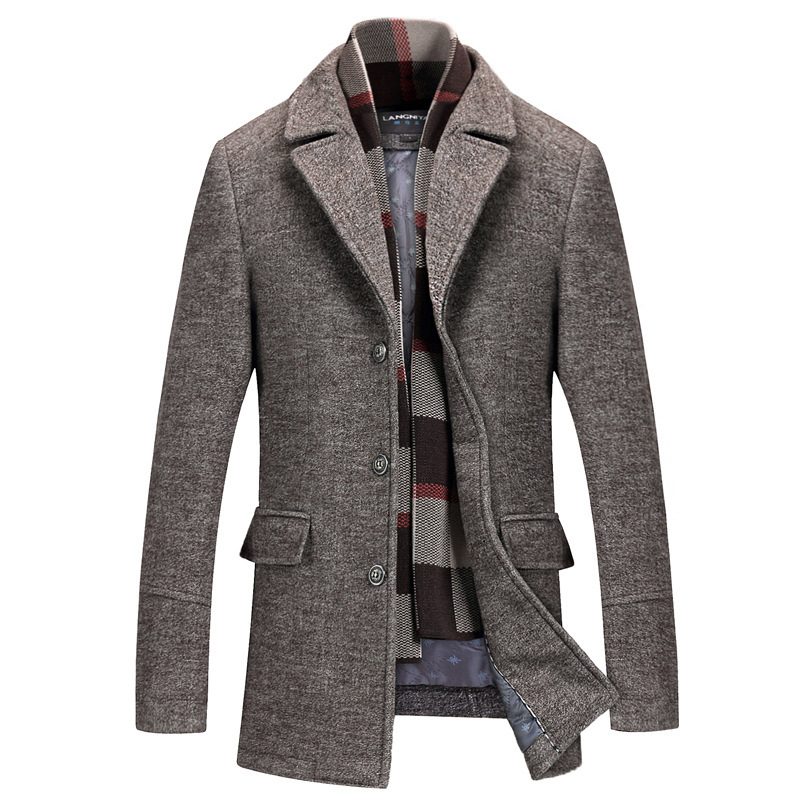 Mens Overcoat Solid Color Wool Blend Business Casual Style Long Length low MOQ custom packaging