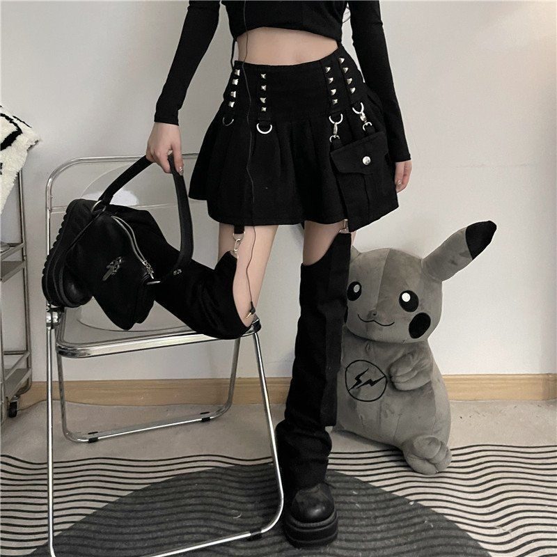 Pleated Denim Skirt with Removable Design for Women Summer Fashion Casual Streetwear