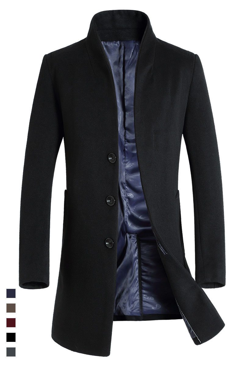 Mens Slim Fit Wool Blend Overcoat Single Breasted Business Casual Style Available in Multiple Sizes Wholesale