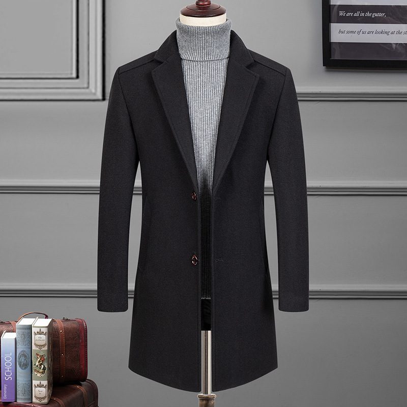 Mens Wool Blend Overcoat Single Breasted Suit Collar Thick Warm Winter Coat Multiple Sizes