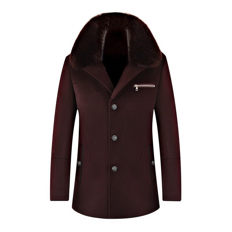Mens Wool Blend Overcoat Warm Lined with Fur Collar Business Casual Available in Multiple Sizes Wholesale