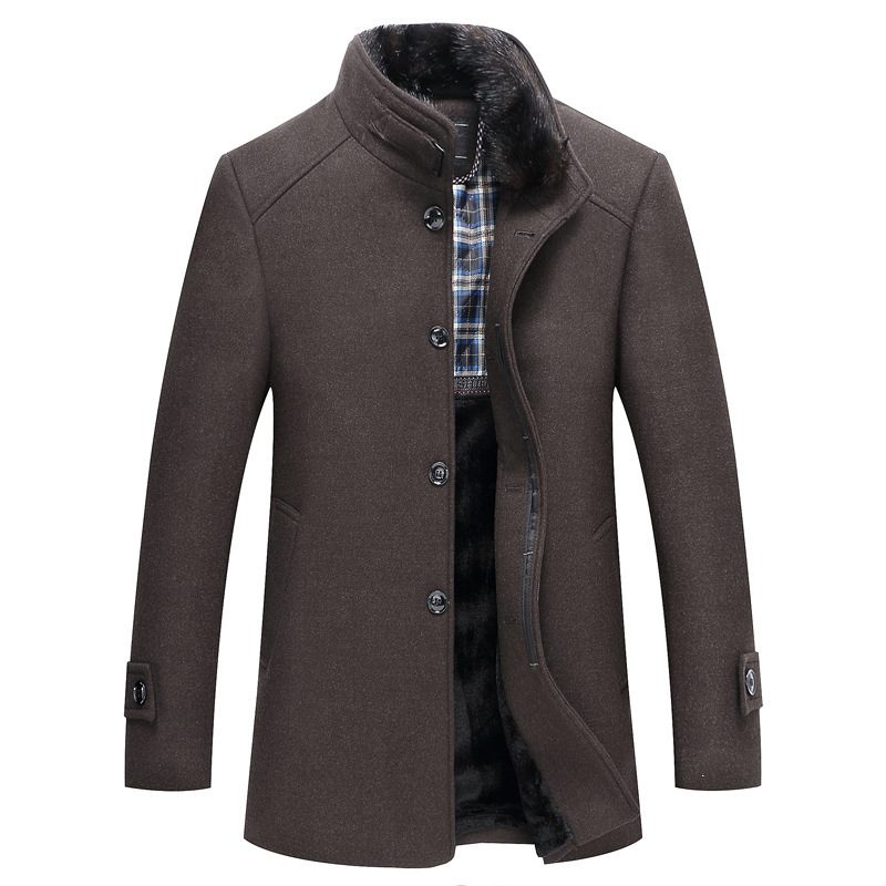 Mens Overcoat Slim Fit Thickened with Large Fur Collar Business Casual Available in Multiple Sizes Wholesale