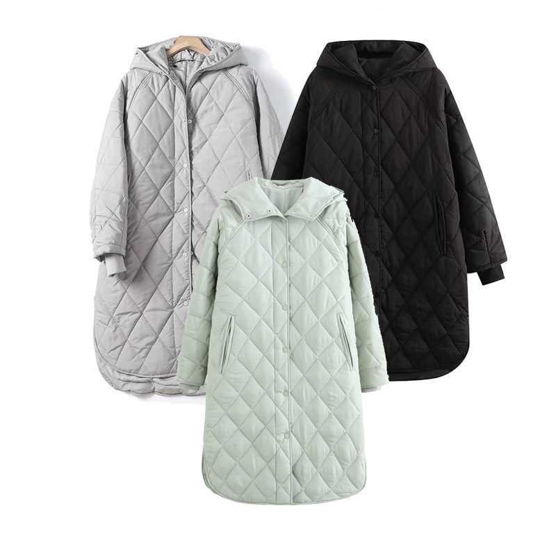 Hooded Longline Quilted Cotton Coat for Women Loose Fit Warm Winter Jacket Casual Everyday Wear