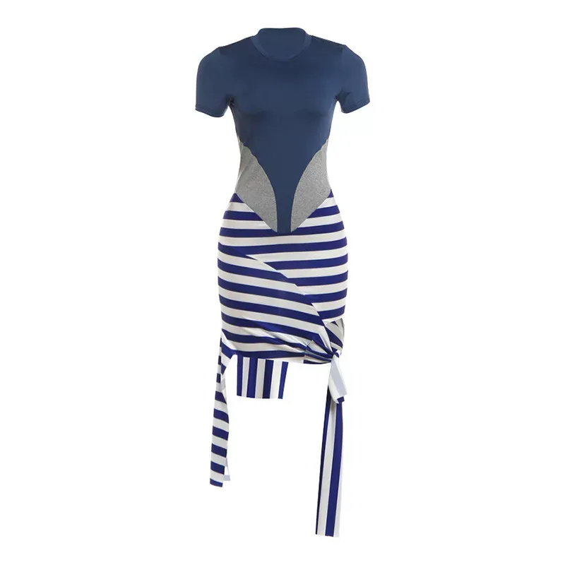 Striped Irregular Hem Bodycon Dress for Women Summer Fashion Casual Party Wear