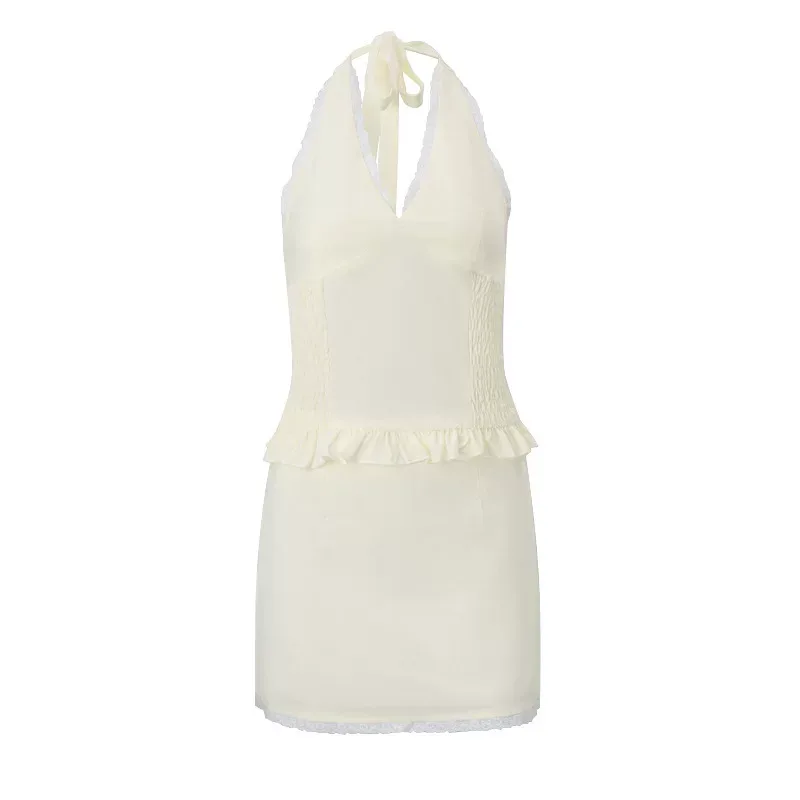 Dopamine V Neck Halter Top and Bodycon Skirt Set Winter Collection Stylish Casual Wear for Women OEM Available