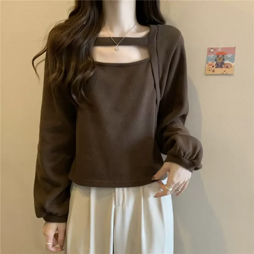 Plus Size Long Sleeve T Shirt for Women Hollow Design Slimming Fit Casual Spring Autumn Wear