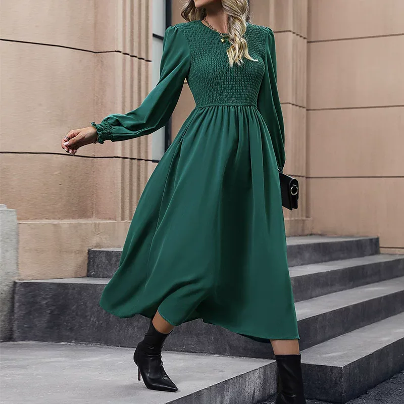 Womens Elegant Dark Green Midi Dress with Sleeveless Design for Autumn Winter Wholesale low MOQ custom packaging