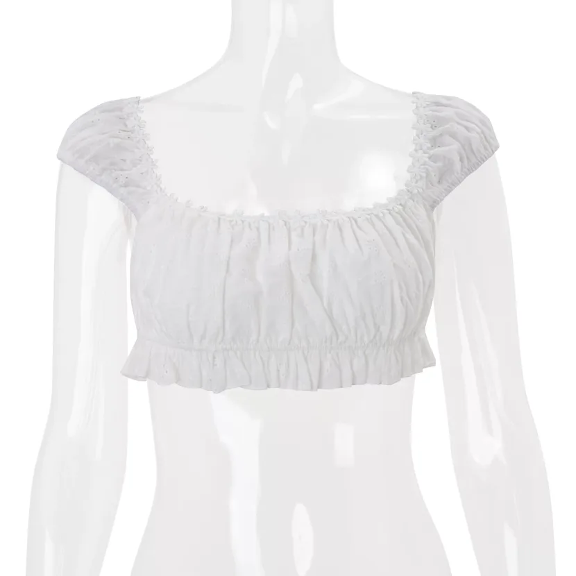Womens Short Sleeve Crop Top Sexy Square Neck Slim Fit Casual Summer Wear