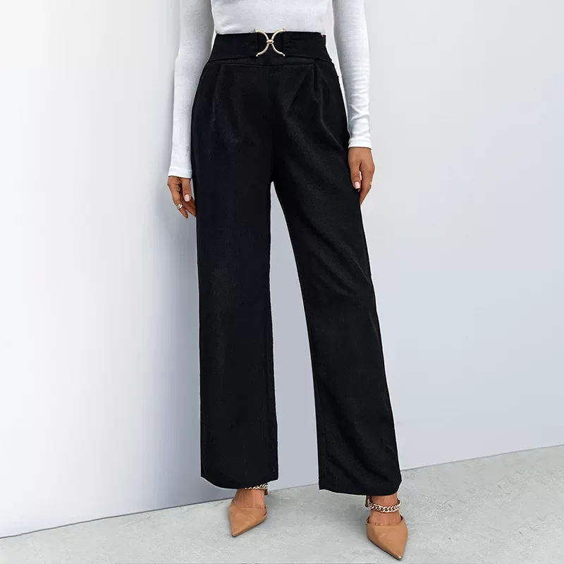 High Waist Straight Leg Pants Solid Color Casual Style Autumn Collection bulk order