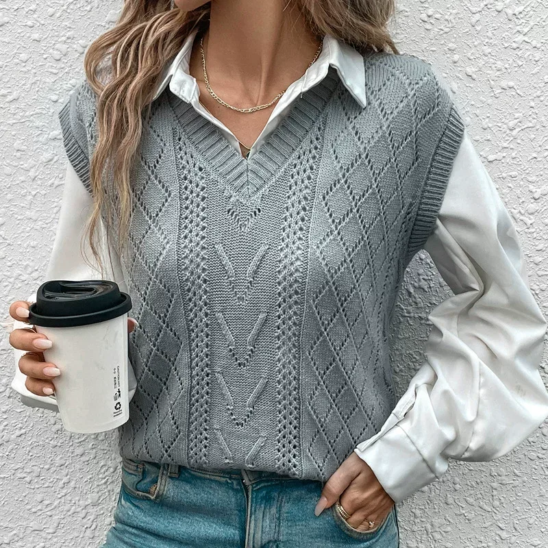 Womens Knitted Sweater Vest Solid Color Autumn Style private label bulk order OEM ODM service