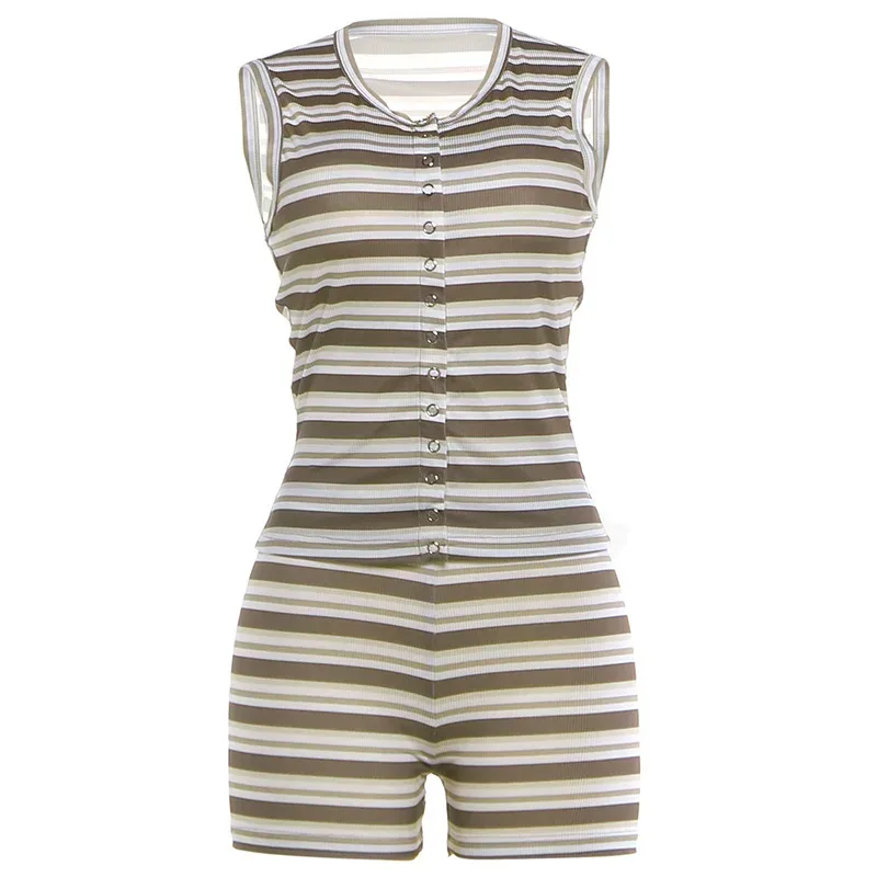 Womens Summer Casual Outfit Set Striped Sleeveless Top and Shorts Lightweight Comfortable Fabric
