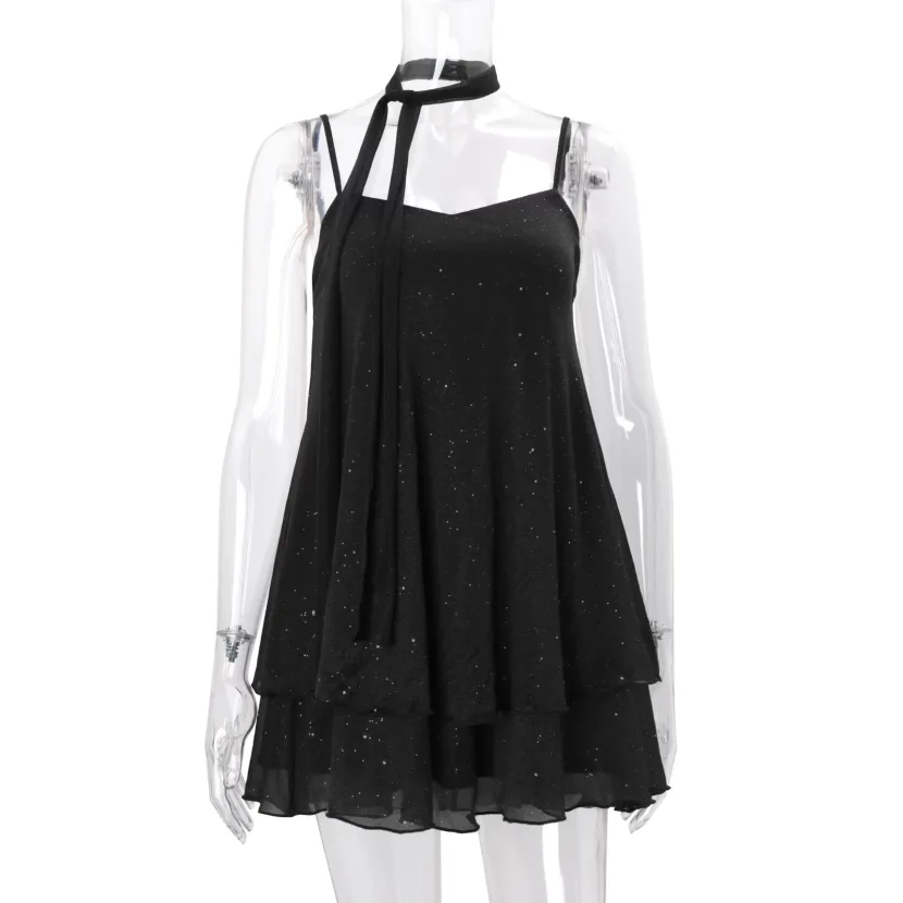 Loose Fit Summer Dress for Women Elegant Sleeveless Design Lightweight Black Fabric