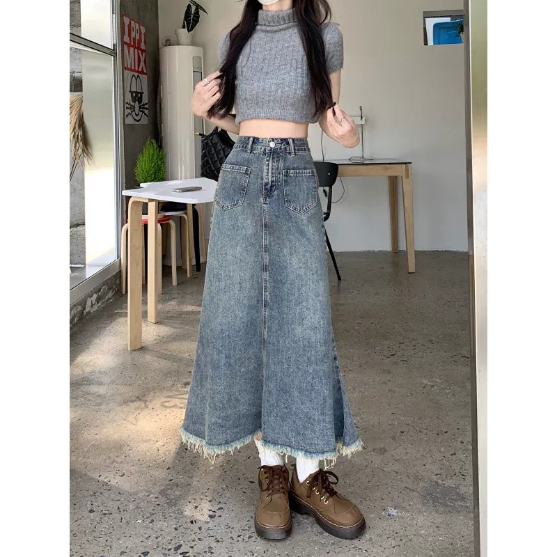 High Waist Mermaid Skirt Slim Fit Denim Mid Length Casual Wear Available in Blue Wholesale Options Available