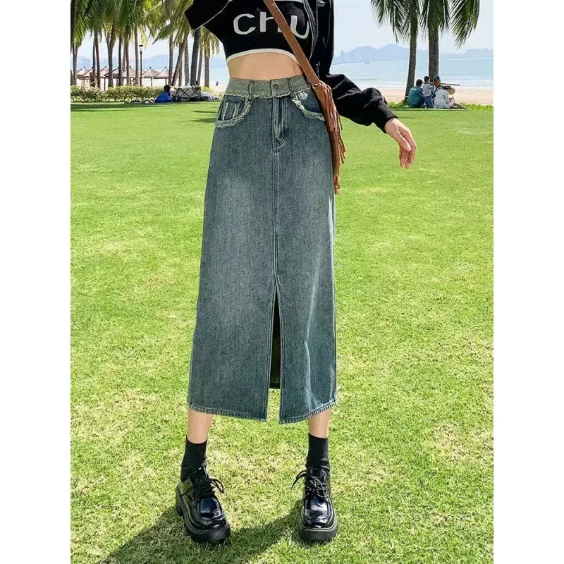 Denim Midi Skirt for Women Slim Fit High Waist Stretch Fabric Casual Everyday Wear Available in Blue S to XL