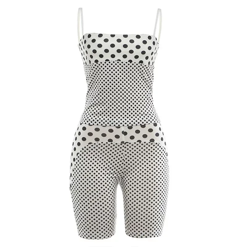 Vintage Polka Dot Print Womens Summer Jumpsuit Set Slim Fit Sleeveless Casual Outfit