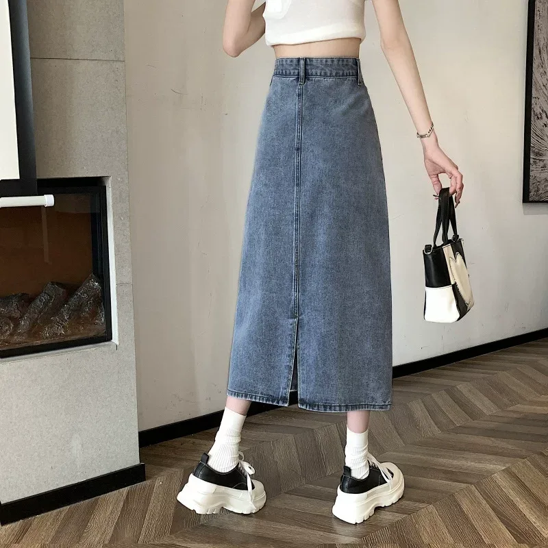 High Waist Denim Midi Skirt for Women Vintage A Line Fit Spring Summer Fashion OEM ODM service